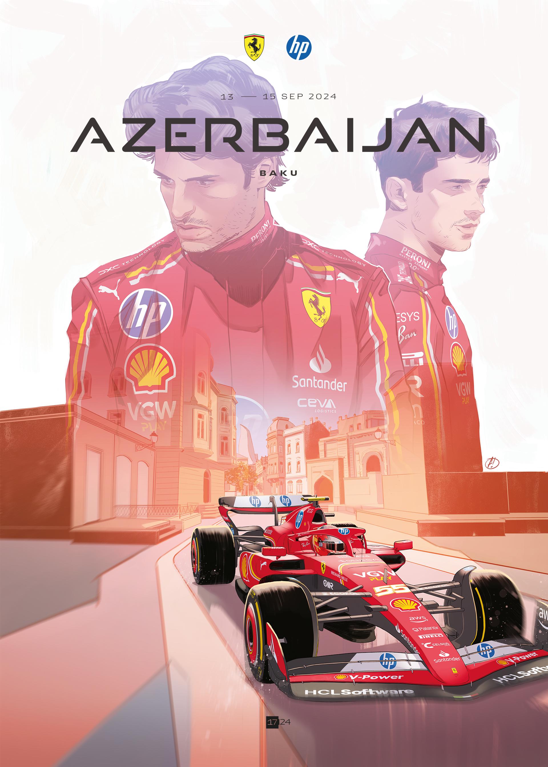 Ferrari 2024 Baku Grand Prix cover art poster — part of full season set